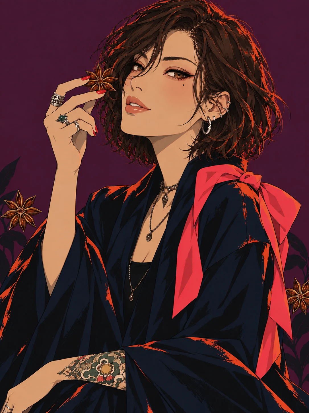 八角を指先に持つアニスのイラスト